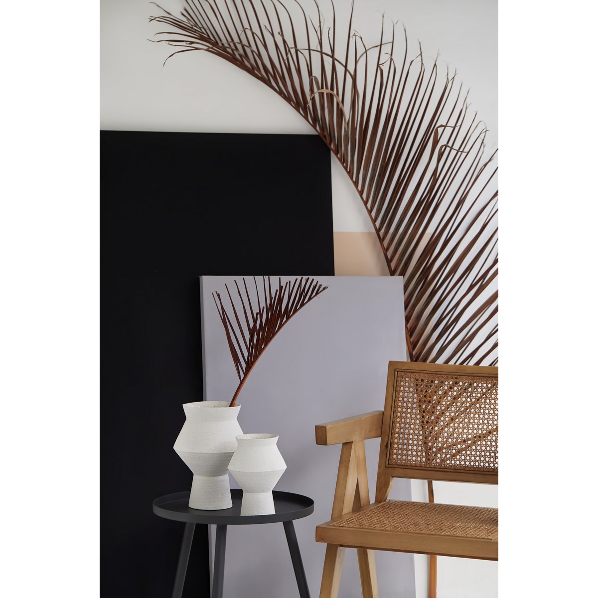 Moderne Keramikvase mit rauer weißer Oberfläche, eckige runde Form, CUZCO 20 weiß - Yucca Deko