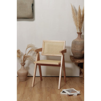 Beliebter Chandigarh -Stuhl - Stil Pierre Jeanneret - Holz und Rattan - hohe Qualität - klar oder Walnuss - Yucca Deko