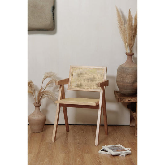 Beliebter Chandigarh -Stuhl - Stil Pierre Jeanneret - Holz und Rattan - hohe Qualität - klar oder Walnuss - Yucca Deko