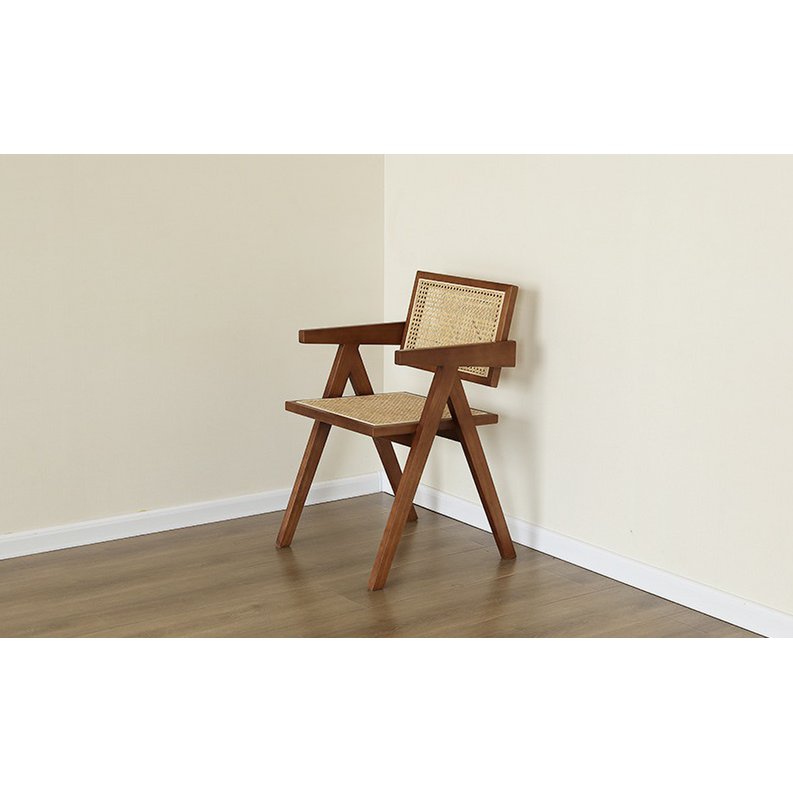 Beliebter Chandigarh -Stuhl - Stil Pierre Jeanneret - Holz und Rattan - hohe Qualität - klar oder Walnuss - Yucca Deko