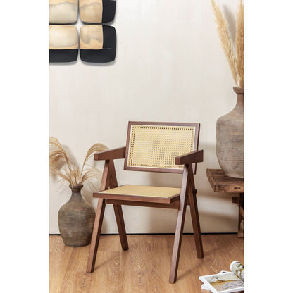 Beliebter Chandigarh -Stuhl - Stil Pierre Jeanneret - Holz und Rattan - hohe Qualität - klar oder Walnuss - Yucca Deko