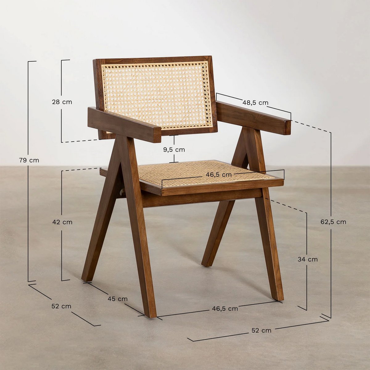 Beliebter Chandigarh -Stuhl - Stil Pierre Jeanneret - Holz und Rattan - hohe Qualität - klar oder Walnuss - Yucca Deko