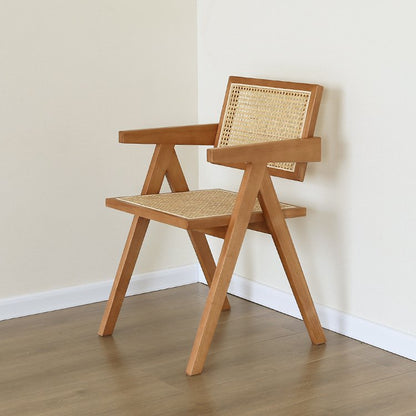 Beliebter Chandigarh -Stuhl - Stil Pierre Jeanneret - Holz und Rattan - hohe Qualität - klar oder Walnuss - Yucca Deko