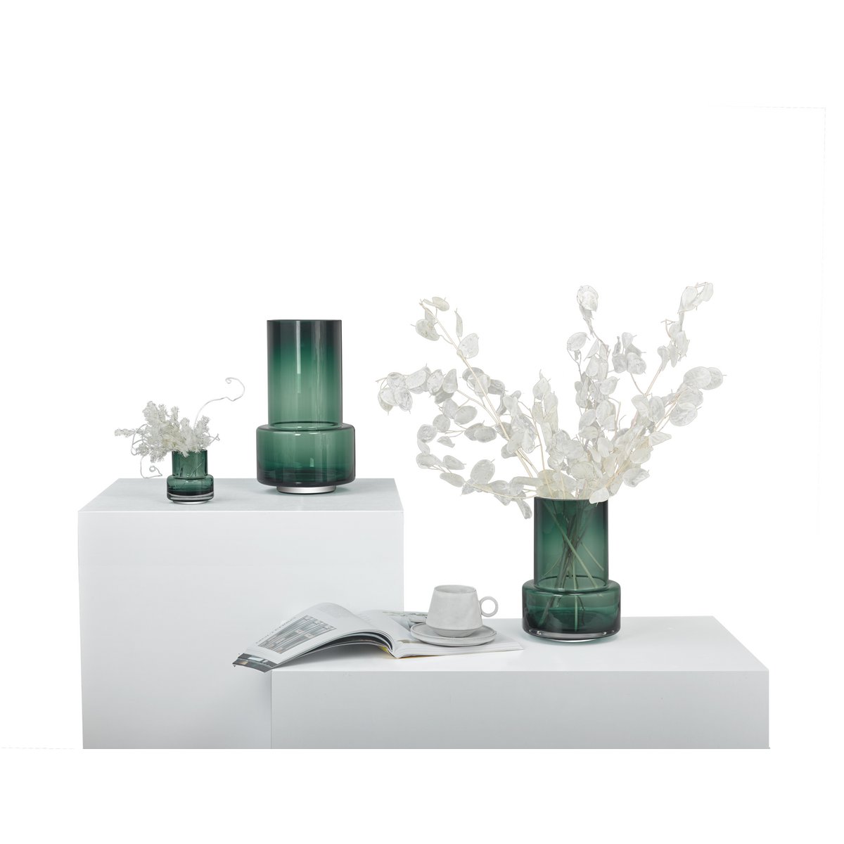 Hohe dicke Blumenvase im Retro-Stil, dunkelgrünes Qualitätsglas: TYLER35GE - Yucca Deko