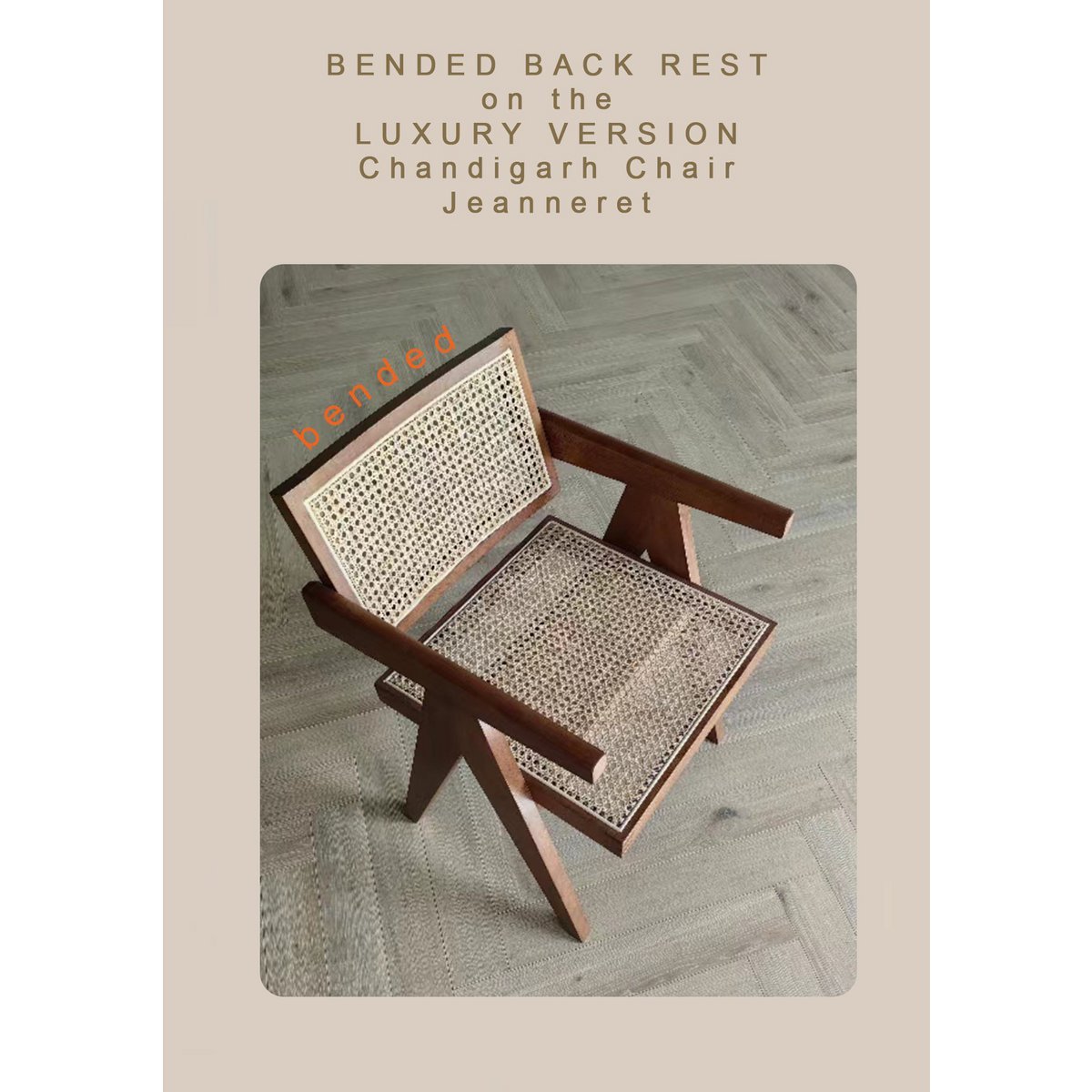 Luxus -Designstuhl Pierre Jeanneret: Breitholz, Walnussfarbe + Rattan, höchste Qualität - Yucca Deko