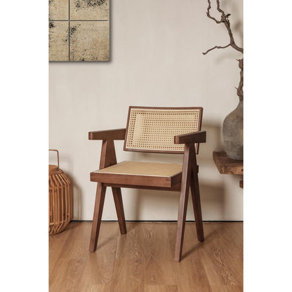Luxus -Designstuhl Pierre Jeanneret: Breitholz, Walnussfarbe + Rattan, höchste Qualität - Yucca Deko