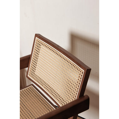 Luxusholz- und Rattan -Stühle Walnussfarbe - Pierre Jeanneret - Chandigarh - Yucca Deko