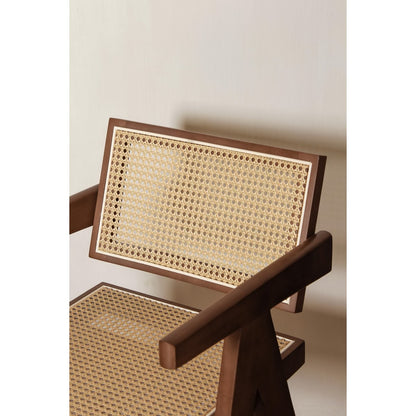 Luxusholz- und Rattan -Stühle Walnussfarbe - Pierre Jeanneret - Chandigarh - Yucca Deko