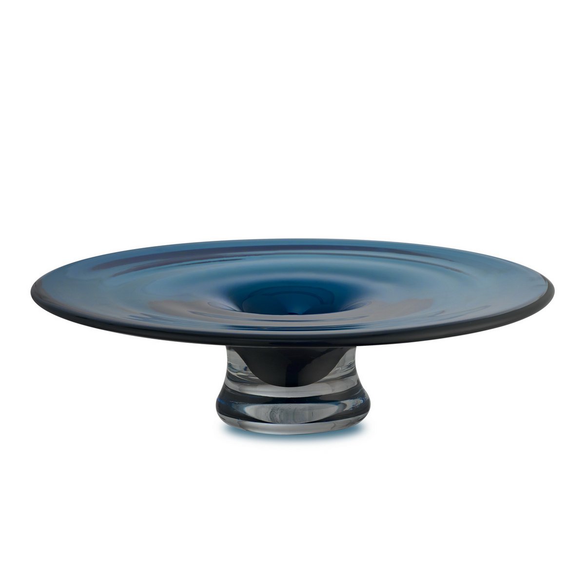 runde flache Vase oder Schale, tiefblaues dickes Glas, handgedreht: ALAIN - Yucca Deko