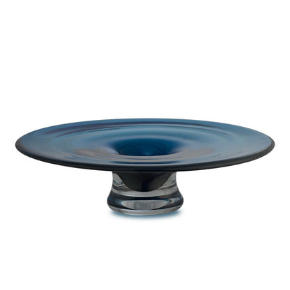 runde flache Vase oder Schale, tiefblaues dickes Glas, handgedreht: ALAIN - Yucca Deko
