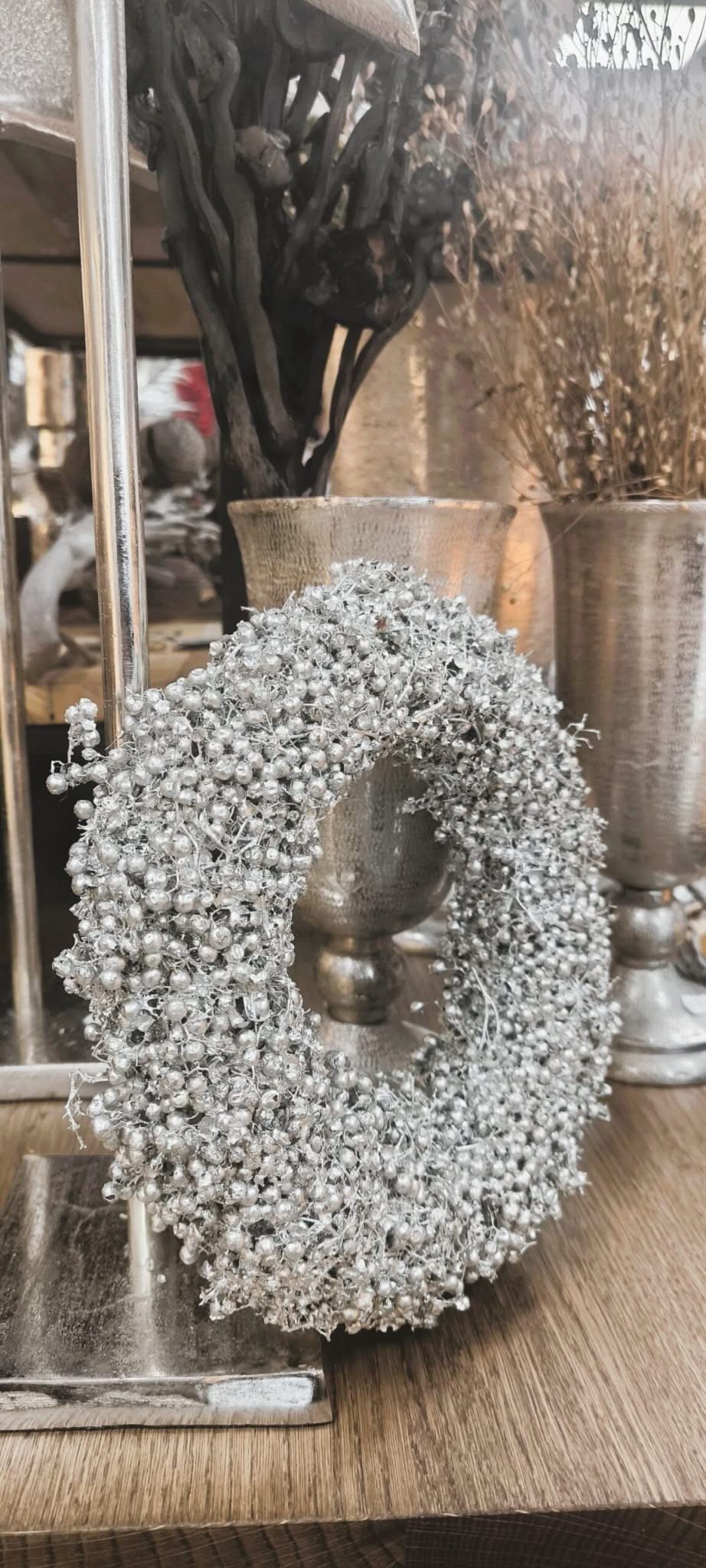 Trockenblumenkranz Pepperberry Silber – von Couronne (Ø 25 cm) - Yucca Deko