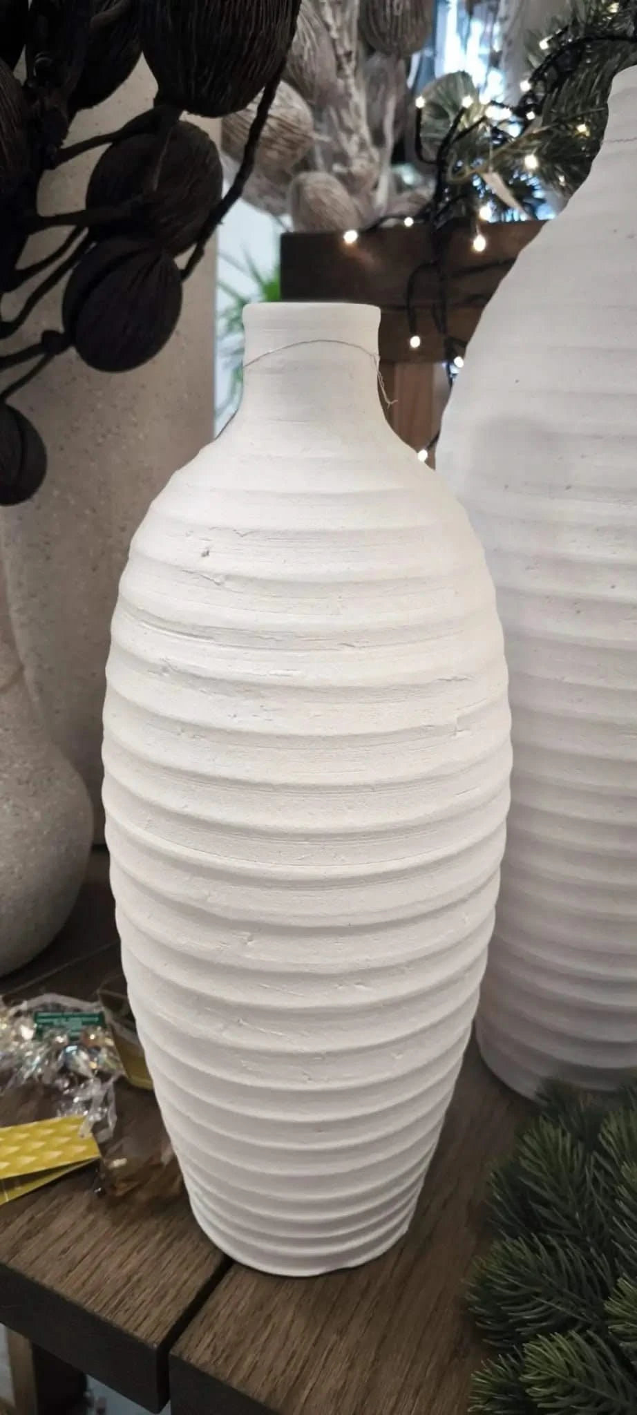 Vase Töpferton Handarbeit 40cm Weiß - Yucca Deko
