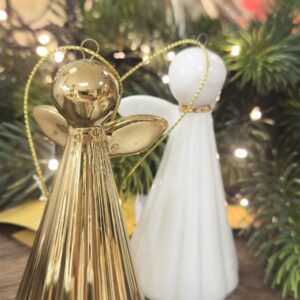 Keramik Engel TonoSuTono klein weiß/gold