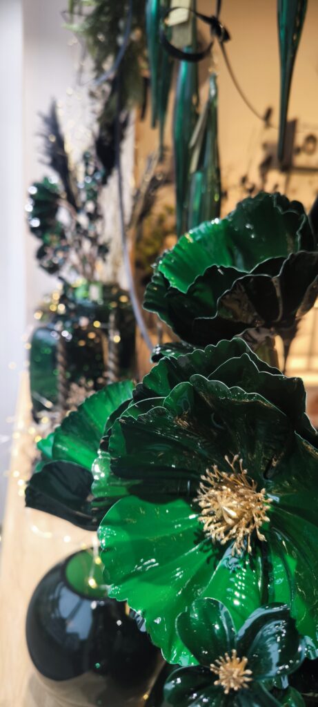 Dekoblume grün/gold 15 cm Durchmesser 70cm lang