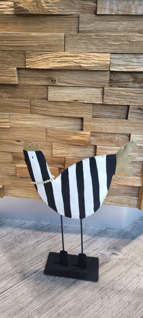 Huhn aus Metal schwarz weiß gestreift 30 cm