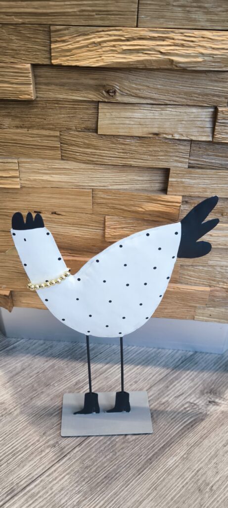 Huhn aus Metal weiß mit Tupfen gestreift 30 cm